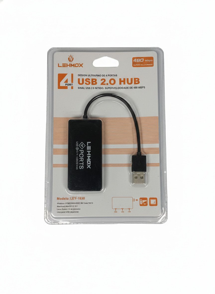 Hub USB 2.0 Lehmox LEY-1830 4 Portas 480Mbps Ultra Rápido